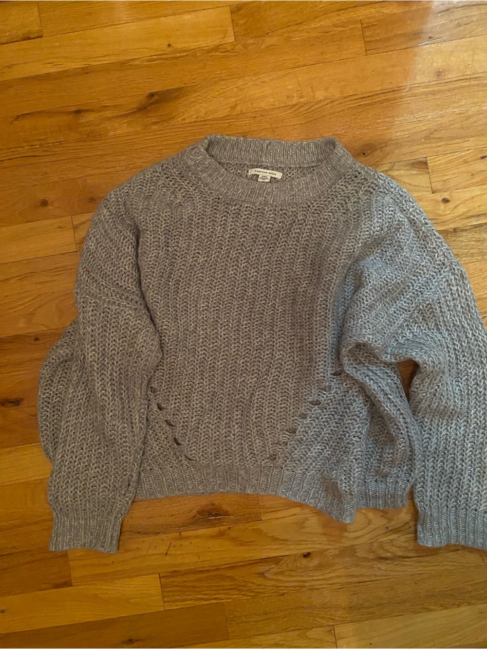 American Eagle Outfitters Light Gray Knit Crewneck Sweater